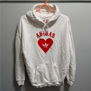 Adidas Unisex White Hoodie with Red Heart Logo